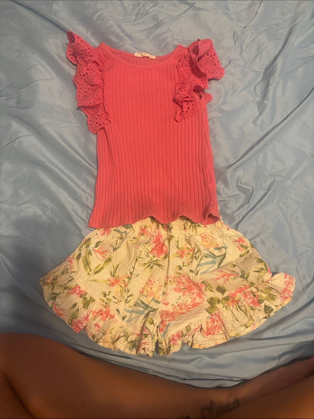 Jessica Simpson Girls Pink Top with Floral Cream Shorts Matching Set